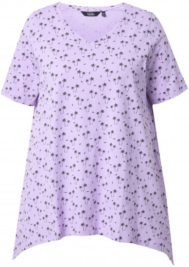 Ulla Popken Palm Tree Print Pointed Hem Tee Lavender - Bedruckte T-shirts für herren - 