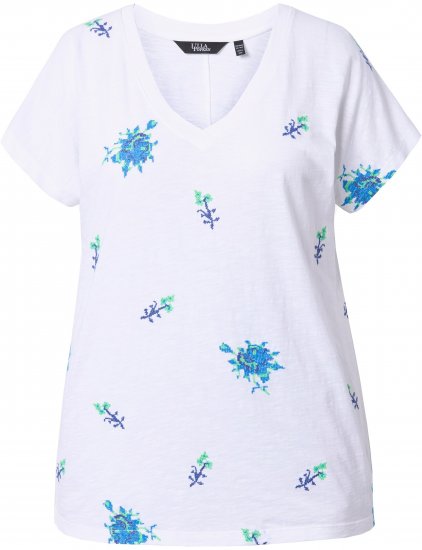 Ulla Popken Cross Stitch Short Sleeve Tee Snow White - Bedruckte T-shirts für herren - Bedruckte Damen-T-Shirts