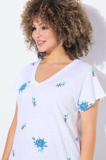 Ulla Popken Cross Stitch Short Sleeve Tee Snow White - Bedruckte T-shirts für herren - Bedruckte Damen-T-Shirts