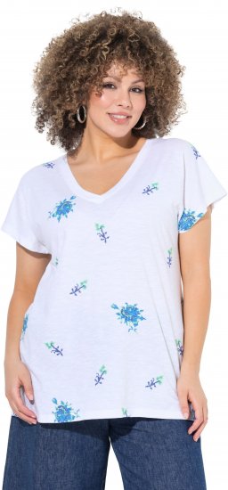 Ulla Popken Cross Stitch Short Sleeve Tee Snow White - Bedruckte T-shirts für herren - Bedruckte Damen-T-Shirts