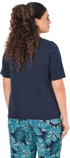 Ulla Popken Ride The Wave Short Sleeve V-Neck Graphic Tee Navy Blue - Bedruckte T-shirts für herren - 