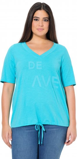 Ulla Popken Ride The Wave Short Sleeve V-Neck Graphic Tee Deep Aqua - Bedruckte T-shirts für herren - 