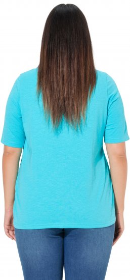 Ulla Popken Ride The Wave Short Sleeve V-Neck Graphic Tee Deep Aqua - Bedruckte T-shirts für herren - 