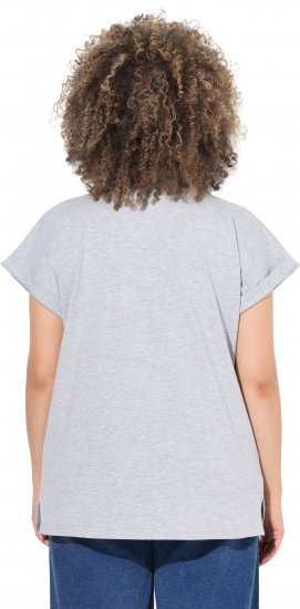 Ulla Popken Long Beach Lettering Cap Sleeve Tee Light Grey Melange - Bedruckte T-shirts für herren - 