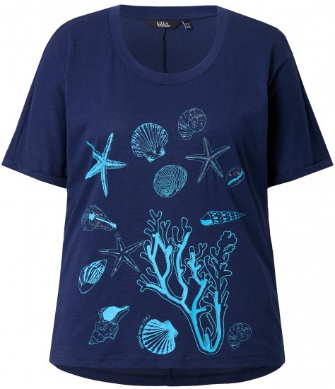Ulla Popken Marine Print Short Sleeve Tee Ink Blue - Bedruckte T-shirts für herren - 