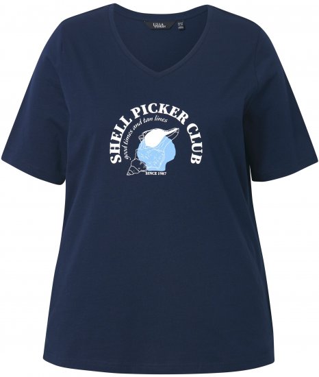 Ulla Popken Shell Picker Club Short Sleeve Graphic Tee Navy - Bedruckte T-shirts für herren - Bedruckte Damen-T-Shirts