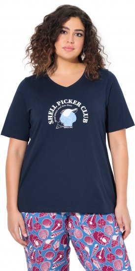 Ulla Popken Shell Picker Club Short Sleeve Graphic Tee Navy - Bedruckte T-shirts für herren - Bedruckte Damen-T-Shirts