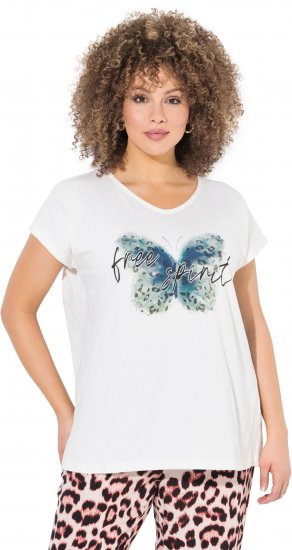 Ulla Popken Free Spirit Butterfly Cap Sleeve Graphic Tee Off-White - Bedruckte T-shirts für herren - 