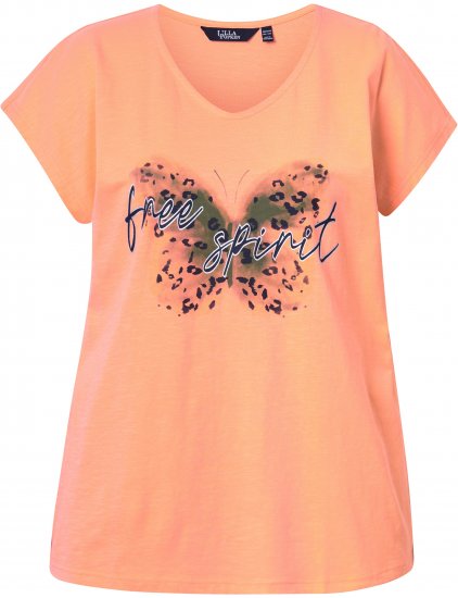 Ulla Popken Free Spirit Butterfly Cap Sleeve Graphic Tee Coral - Bedruckte T-shirts für herren - 