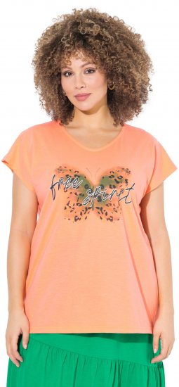 Ulla Popken Free Spirit Butterfly Cap Sleeve Graphic Tee Coral - Bedruckte T-shirts für herren - 