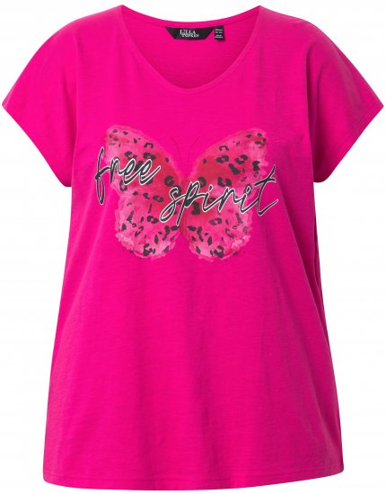 Ulla Popken Free Spirit Butterfly Cap Sleeve Graphic Tee Magenta Pink - Bedruckte T-shirts für herren - 