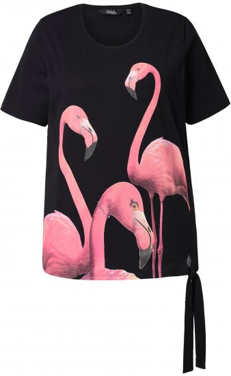 Ulla Popken Flamingo Short Sleeve Graphic Tee Black - Bedruckte T-shirts für herren - Bedruckte Damen-T-Shirts