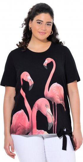 Ulla Popken Flamingo Short Sleeve Graphic Tee Black - Bedruckte T-shirts für herren - Bedruckte Damen-T-Shirts