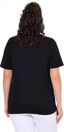 Ulla Popken Flamingo Short Sleeve Graphic Tee Black - Bedruckte T-shirts für herren - Bedruckte Damen-T-Shirts