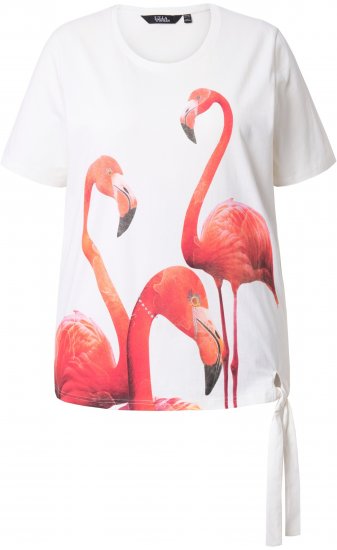 Ulla Popken Flamingo Short Sleeve Graphic Tee Off-White - Bedruckte T-shirts für herren - 