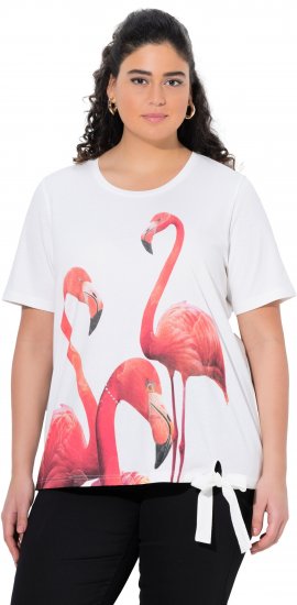 Ulla Popken Flamingo Short Sleeve Graphic Tee Off-White - Bedruckte T-shirts für herren - 