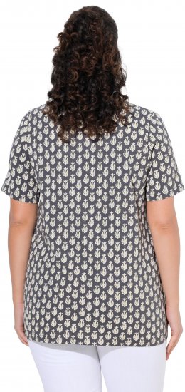 Ulla Popken Cactus Print Short Sleeve V-Neck Tee Graphite Grey - Bedruckte T-shirts für herren - 