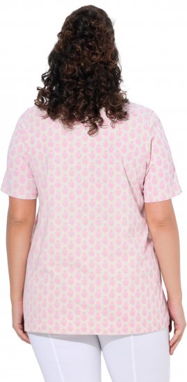 Ulla Popken Cactus Print Short Sleeve V-Neck Tee Pink - Bedruckte T-shirts für herren - 