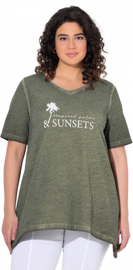 Ulla Popken Sunset Lettering Short Sleeve Graphic Tee Olive - Bedruckte T-shirts für herren - 