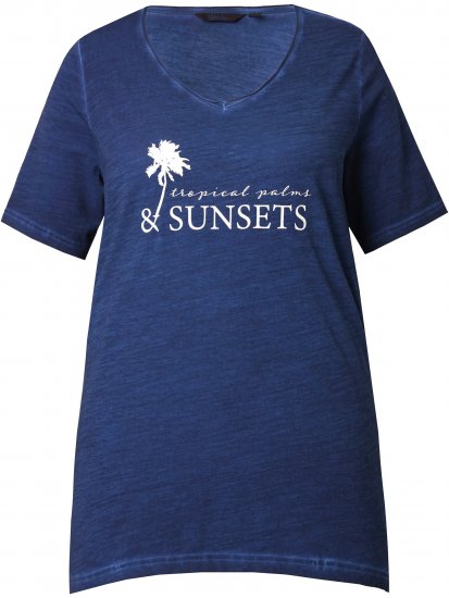Ulla Popken Sunset Lettering Short Sleeve Graphic Tee Ink Blue - Bedruckte T-shirts für herren - 
