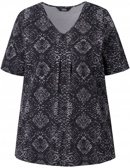 Ulla Popken Snake Print V-Neck Tee Graphite Grey - Bedruckte T-shirts für herren - 