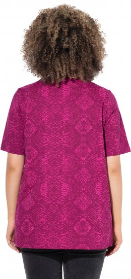 Ulla Popken Snake Print V-Neck Tee Magnolia Red - Bedruckte T-shirts für herren - 
