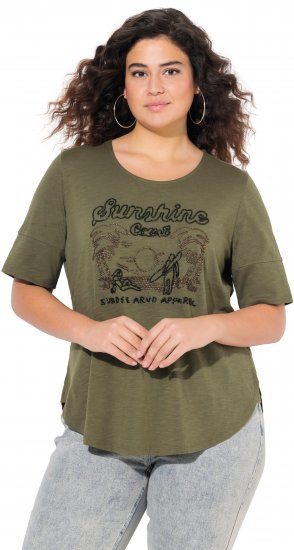 Ulla Popken Beaded Short Sleeve Graphic Tee Olive - Bedruckte T-shirts für herren - 