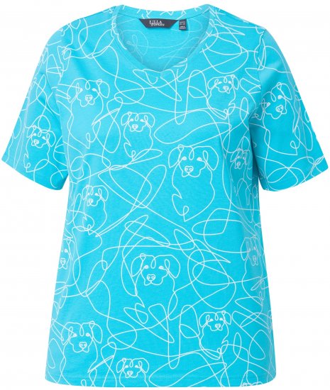 Ulla Popken Abstract Animal Print Short Sleeve Tee Deep Aqua - Bedruckte T-shirts für herren - 