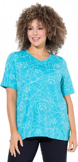 Ulla Popken Abstract Animal Print Short Sleeve Tee Deep Aqua - Bedruckte T-shirts für herren - 