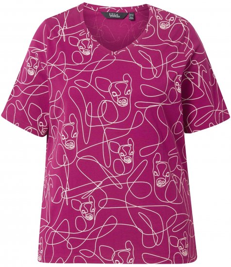 Ulla Popken Abstract Animal Print Short Sleeve Tee Magnolia Red - Bedruckte T-shirts für herren - Bedruckte Damen-T-Shirts
