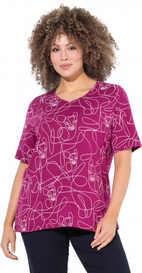 Ulla Popken Abstract Animal Print Short Sleeve Tee Magnolia Red - Bedruckte T-shirts für herren - Bedruckte Damen-T-Shirts