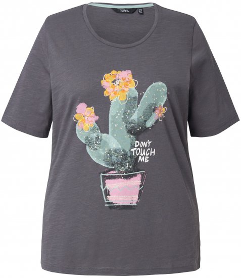 Ulla Popken Cactus Short Sleeve Graphic Tee Graphite Grey - Bedruckte T-shirts für herren - Bedruckte Damen-T-Shirts