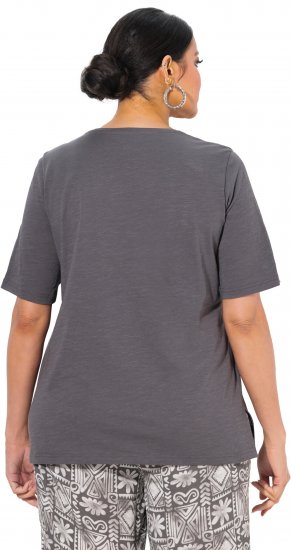 Ulla Popken Cactus Short Sleeve Graphic Tee Graphite Grey - Bedruckte T-shirts für herren - Bedruckte Damen-T-Shirts