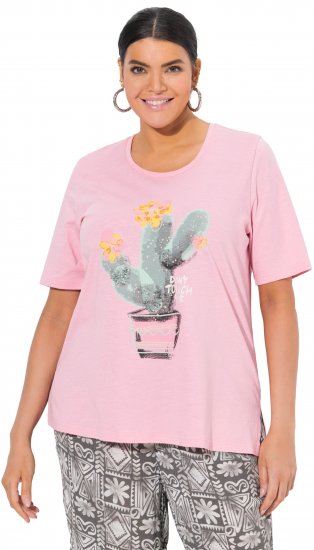 Ulla Popken Cactus Short Sleeve Graphic Tee Pink - Bedruckte T-shirts für herren - 