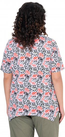 Ulla Popken Half-sleeve A-line V-neck Pointed Hem Animal Pattern T-shirt Snow White - Bedruckte T-shirts für herren - Bedruckte Damen-T-Shirts