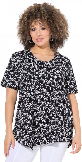 Ulla Popken Bow Print Short Sleeve Pointed Hem Tee Black - Bedruckte T-shirts für herren - 