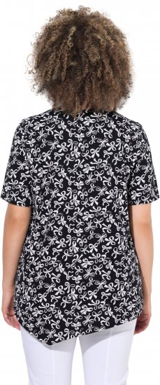 Ulla Popken Bow Print Short Sleeve Pointed Hem Tee Black - Bedruckte T-shirts für herren - 
