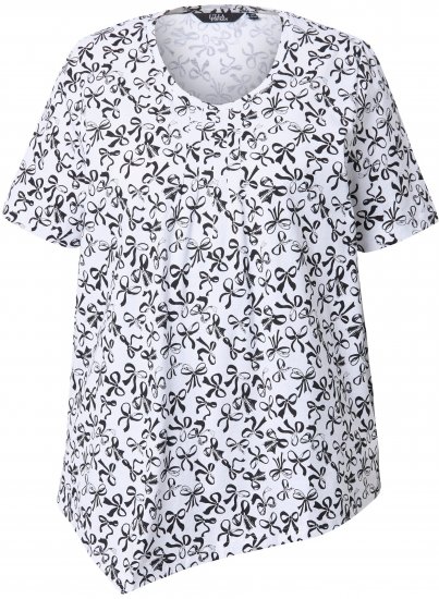 Ulla Popken Bow Print Short Sleeve Pointed Hem Tee Snow White - Bedruckte T-shirts für herren - 