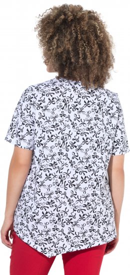 Ulla Popken Bow Print Short Sleeve Pointed Hem Tee Snow White - Bedruckte T-shirts für herren - 