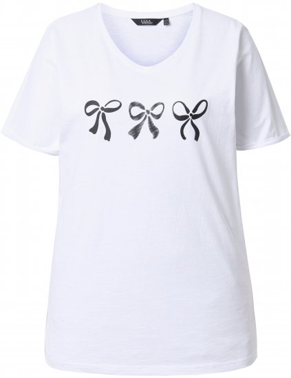 Ulla Popken Bow Short Sleeve Graphic Tee Snow White - Bedruckte T-shirts für herren - 
