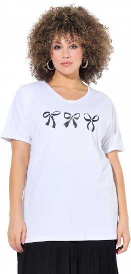 Ulla Popken Bow Short Sleeve Graphic Tee Snow White - Bedruckte T-shirts für herren - 