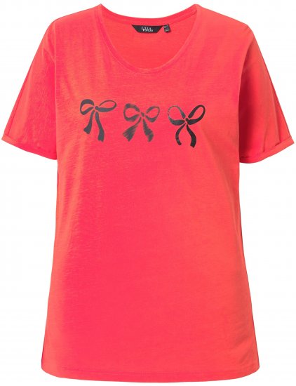 Ulla Popken Bow Short Sleeve Graphic Tee Light Red - Bedruckte T-shirts für herren - 