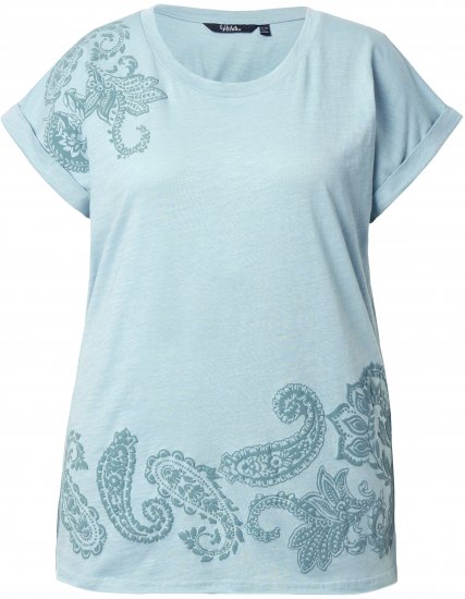 Ulla Popken Textured Paisley Motif Cap Sleeve Tee Light Moss Green - Bedruckte T-shirts für herren - 