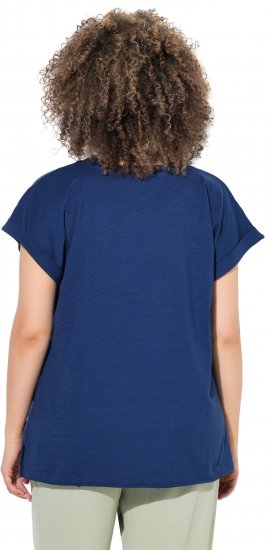 Ulla Popken Textured Paisley Motif Cap Sleeve Tee Navy - Bedruckte T-shirts für herren - 