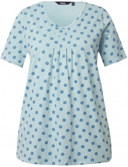 Ulla Popken Tile Print Short Sleeve Pleated Tee Light Moss Green - Bedruckte T-shirts für herren - Bedruckte Damen-T-Shirts