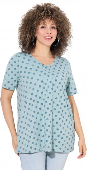 Ulla Popken Tile Print Short Sleeve Pleated Tee Light Moss Green - Bedruckte T-shirts für herren - Bedruckte Damen-T-Shirts