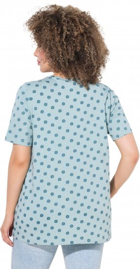 Ulla Popken Tile Print Short Sleeve Pleated Tee Light Moss Green - Bedruckte T-shirts für herren - Bedruckte Damen-T-Shirts