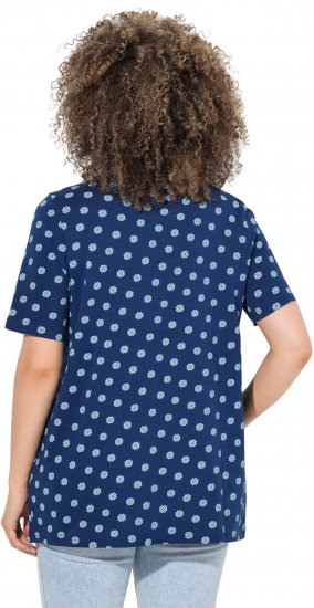 Ulla Popken Tile Print Short Sleeve Pleated Tee Dark Blue - Bedruckte T-shirts für herren - Bedruckte Damen-T-Shirts