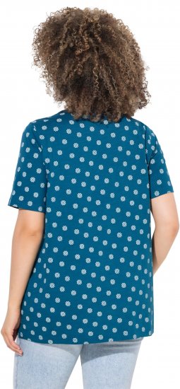 Ulla Popken Tile Print Short Sleeve Pleated Tee Teal - Bedruckte T-shirts für herren - Bedruckte Damen-T-Shirts