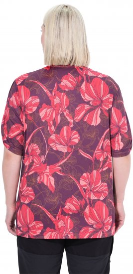 Ulla Popken Quick Drying Flower Print Short Sleeve Tee Dark Cherry - Bedruckte T-shirts für herren - 